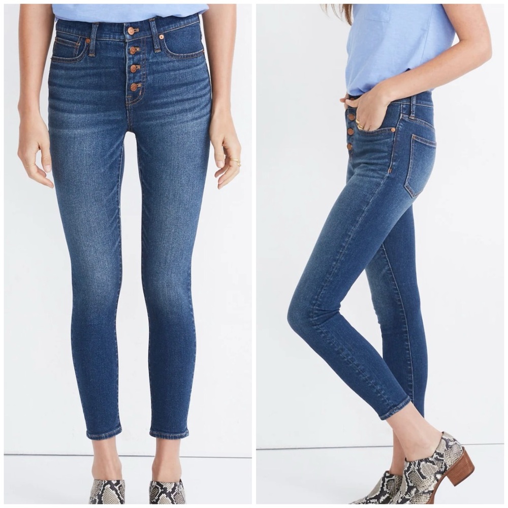 Madewell 9" Mid-Rise Button Fly Skinny Crop whiskers Denim Jeans 25 P